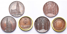 BELGIQUE, lot de 3 médailles en bronze: 1845, Wiener, Cathédrale Notre-Dame d''Anvers; 1846, Wiener, Eglise Saint-Sauveur à Bruges; s.d., Assurances L...