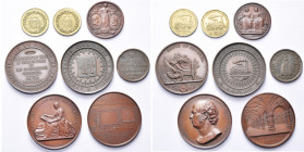 BELGIQUE, lot de 8 médailles du règne de Léopold Ier, dont: 1836, Chemin de fer de Malines à Anvers; 1843, Chemin de fer de Verviers à Aix-la-Chapelle...