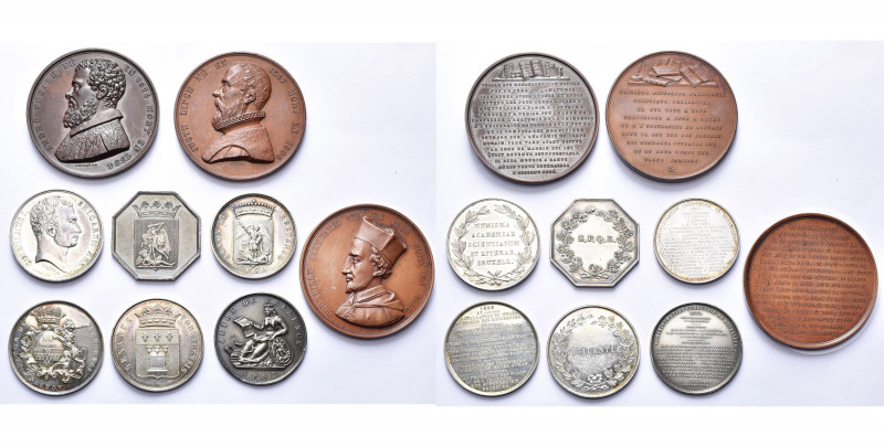 BELGIQUE, lot de 6 jetons en argent: Académie de Bruxelles, s.d. (1815-1830); Co...