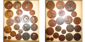 BELGIQUE, lot de 21 médailles et jetons en bronze, dont: 1857, L. Wiener, Mort du comte Félix de Mérode; 1859, L. Wiener, Le lieutenant-général Chapel...