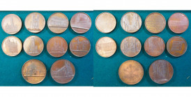 BELGIQUE, lot de 10 médailles de J. Wiener (AE, 50 mm): 1846, Eglise Saint-Bavon à Gand; Cathédrale de Tournai; 1847, Hôtel de ville de Bruxelles; 184...
