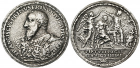 FRANCE, AR médaille, s.d. Victoires de François Ier. D/ B. cuirasssé à g. R/ Le roi assis à d., couronné par Mars et la Victoire. Armand II, 188, 11. ...