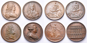FRANCE, lot de 4 médailles: 1713, Duvivier, N. de Launay; 1713, Pinon/Duvivier, N. de Launay; 1715, Duvivier/Baer, Régence de Philippe d''Orléans; 176...