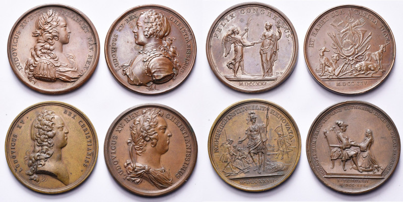 FRANCE, lot de 4 médailles: 1721, Duvivier, Négociations de paix à Cambrai; 1725...