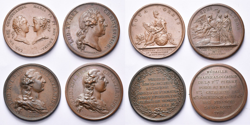FRANCE, lot de 4 médailles: 1729, Duvivier, Naissance du dauphin Louis; 1773, Du...
