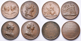 FRANCE, lot de 4 médailles: 1729, Duvivier, Naissance du dauphin Louis; 1773, Duvivier, Mariage du comte d''Artois et de Marie-Thérèse de Savoie; 1780...