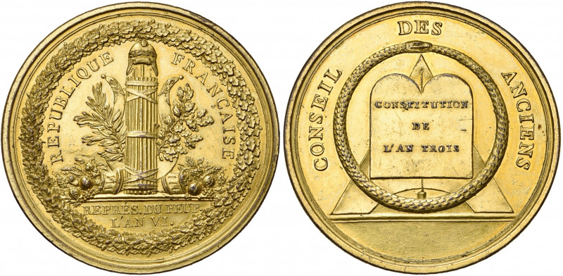 FRANCE, AE doré médaille, 1798 (an 6), Gatteaux. Conseil des Anciens. D/ REPUBLI...