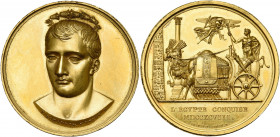 FRANCE, AE doré médaille, 1798, Jouannin/Brenet. Conquête de l''Egypte. D/ B. de Bonaparte de f., couronné de fleurs de lotus. R/ Le général dans un c...