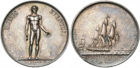 FRANCE, AR médaille, 1799 (an 8), Galle. Arrivée de Bonaparte à Fréjus après la campagne d''Egypte. D/ Le dieu Bonus Eventus deb. de f., ten. des épis...