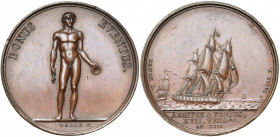 FRANCE, AE médaille, 1799 (an 8), Galle. Arrivée de Bonaparte à Fréjus après la campagne d''Egypte. D/ Le dieu Bonus Eventus deb. de f., ten. des épis...