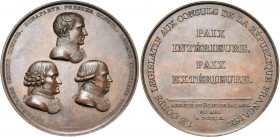 FRANCE, AE médaille, 1802, Jeuffroy. Paix d''Amiens. D/ B. à d. des trois consuls, Bonaparte, Cambacérès et Lebrun. R/ LE CORPS LEGISLATIF AUX CONSULS...