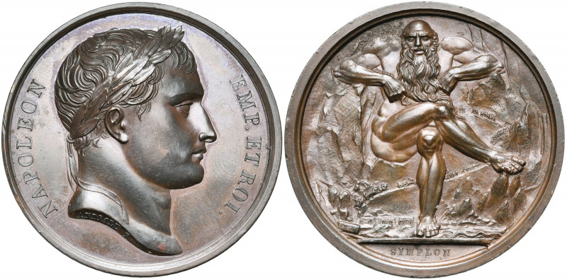 FRANCE, AE médaille, 1807, Andrieu. La route du Simplon terminée. D/ T. l. de Na...