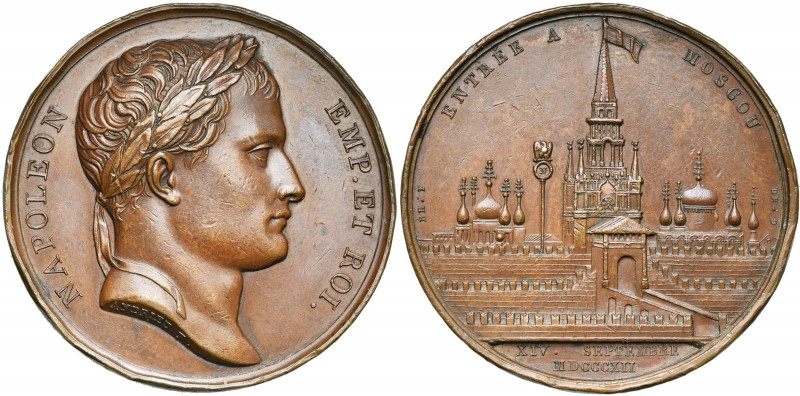 FRANCE, AE médaille, 1812, Andrieu/Brenet. Entrée à Moscou. D/ T. l. de Napoléon...