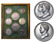 FRANCE, grand écrin Napoleon medals by Andrieu, contenant 1 médaille et 9 clichés unifaces en étain illustrant la Révolution et le règne de Napoléon I...