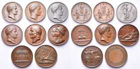 FRANCE, lot de 8 médailles: 1804 (an 13), Droz/Jeuffroy, Couronnement de Napoléon Ier (2); 1807, Andrieu/Brenet, Batailles de Marengo et Friedland (pl...