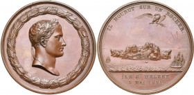 FRANCE, AE médaille, 1821, Andrieu. Mort de Napoléon à Sainte-Hélène. D/ T. l. de l''empereur à d., dans une couronne portant les noms de ses grandes ...