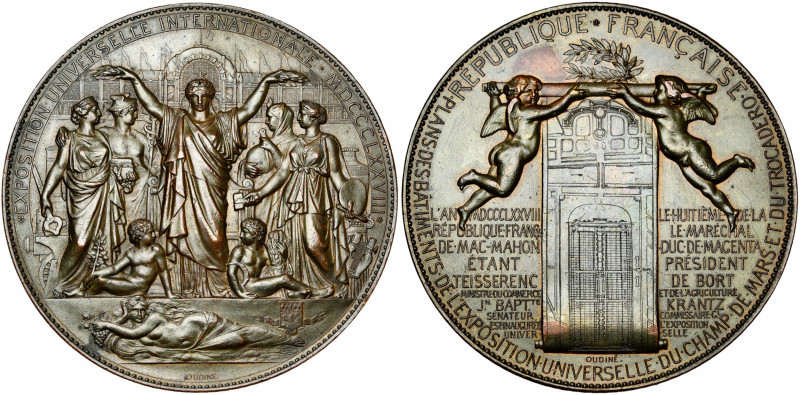 FRANCE, AE médaille, 1878, Oudiné. Exposition universelle de Paris. D/ Devant le...