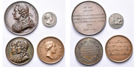 FRANCE, lot de 4 médailles: s.d., Caqué, Louis XV (AE); s.d., Brenet, Elisa Bonaparte (AR, refrappe); 1833, Barre, Franklin et Montyon (AE); 1848, Com...