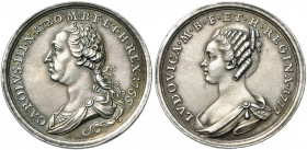 GRANDE-BRETAGNE, AR médaille, 1772, Hamerani (non signée). Mariage de Charles III Stuart et de Louise de Stolberg à Macerata. D/ B. du prétendant au t...