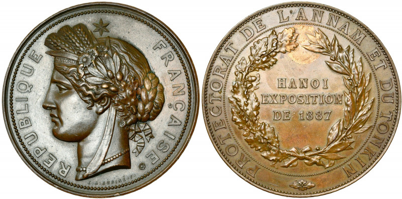 INDOCHINE, AE médaille, 1887, Oudiné. Protectorat de l''Annam et du Tonkin. Expo...