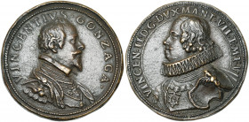 ITALIE, AE médaille, s.d., G. Mola. Vincent Ier et Vincent II Gonzague, ducs de Mantoue et de Montferrat. D/ B. cuirassé à d. R/ B. cuirassé à g. Börn...