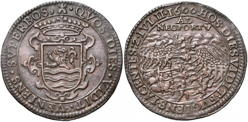 PAYS-BAS SEPTENTRIONAUX, Cu jeton, 1600, Middelbourg. Victoire de Maurice de Nas...