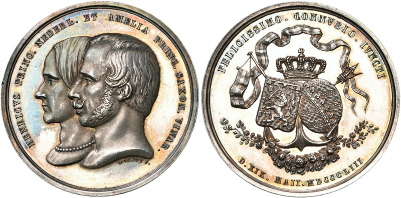 PAYS-BAS, AR médaille, 1853, Menger. Mariage d''Henri d''Orange-Nassau et d''Ame...