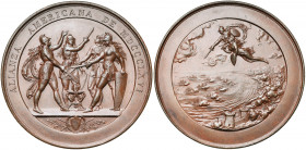 PEROU, AE médaille, 1866, H. Emanuel (Londres), gravée par Ch. Wiener. Alliance américaine - Bataille de Callao. D/ Le Pérou, l''Argentine, le Chili e...