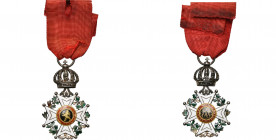 BELGIQUE, Ordre de Léopold, croix de chevalier à titre civil, modèle unilingue avec couronne du premier type (1832), en argent et centres en or, avec ...