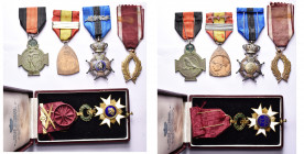 BELGIQUE, lot de 5 décorations ayant appartenu à un vétéran 1914-1918: officier de l’Ordre de la Couronne (avec glaives croisés et barrette de rappel ...