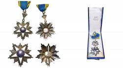 EGYPTE, Ordre du Nil, ensemble de 2e classe, 2e modèle (1923-1953): plaque de 80 mm (couronne manquante) et bijou de cou en argent, dans un écrin Latt...