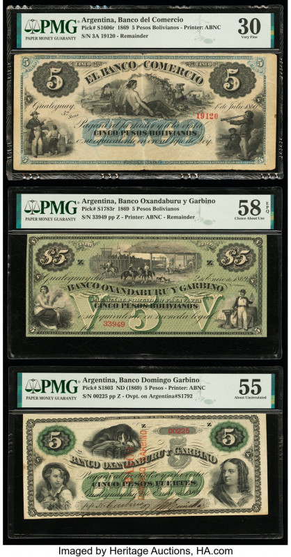 Argentina Banco del Comercio 5 Pesos Bolivianos 1.7.1869; 2.1.1869 (2) Pick S160...