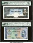 Australia Commonwealth of Australia Reserve Bank 5 Pounds ND (1960-65) Pick 35a R50 PMG About Uncirculated 55; Cape Verde Banco Nacional Ultramarino 5...