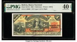 Bolivia Banco Nacional de Bolivia 1 Boliviano 1.1.1892 Pick S211b PMG Extremely Fine 40 EPQ. 

HID09801242017

© 2022 Heritage Auctions | All Rights R...