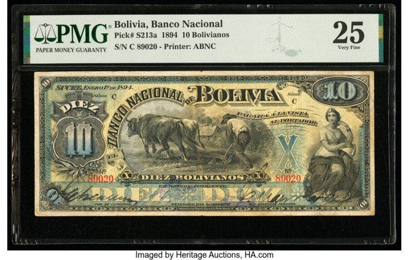 Bolivia Banco Nacional de Bolivia 10 Bolivianos 1.1.1894 Pick S213a PMG Very Fin...