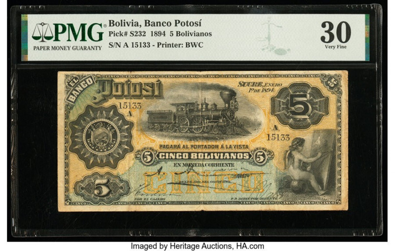 Bolivia Banco Potosi 5 Bolivianos 1.1.1894 Pick S232 PMG Very Fine 30. 

HID0980...