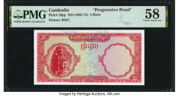 Cambodia Banque Nationale du Cambodge 5 Riels ND (1962-75) Pick 10pp Progressive Proof PMG Choice About Unc 58. Printer's annotations and previous mou...