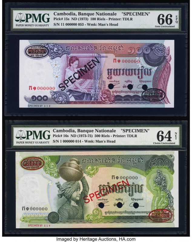 Cambodia Banque Nationale du Cambodge 100; 500 Riels ND (1973); (1973-75) Pick 1...