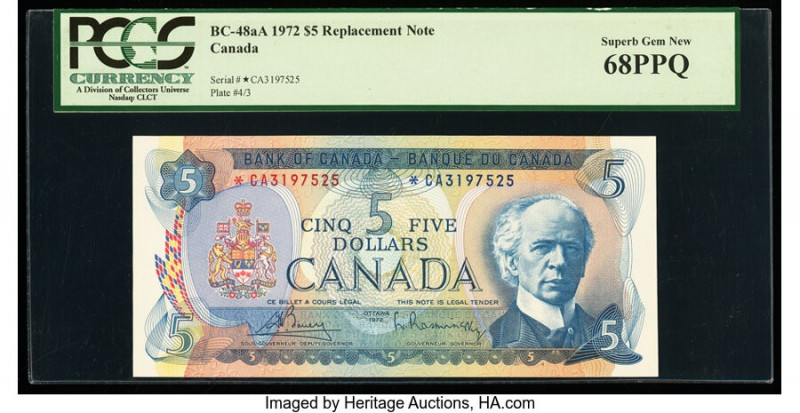 Canada Bank of Canada $5 1972 BC-48aA Replacement PCGS Superb Gem New 68PPQ. 

H...