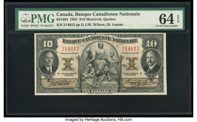 Canada Montreal, PQ- Banque Canadienne Nationale $10 2.1.1935 Ch.# 85-14-04 PMG ...