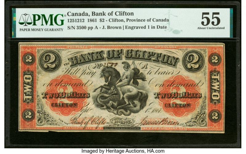 Canada Clifton, PC- Bank of Clifton $2 1.9.1861 Ch.# 125-12-12 PMG About Uncircu...
