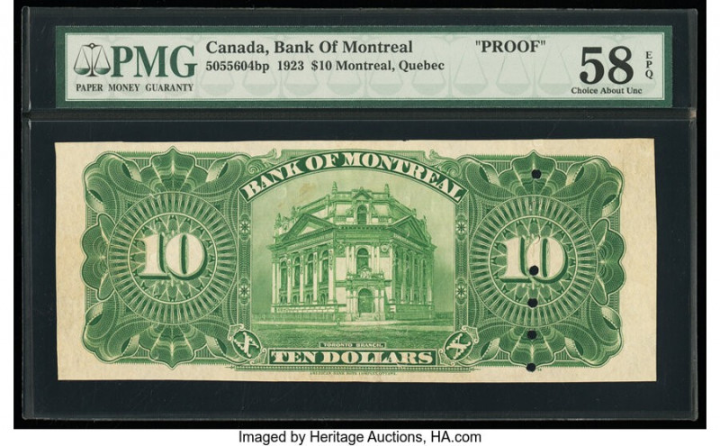 Canada Montreal, PQ- Bank of Montreal $10 2.1.1923 Ch.# 505-56-04BP Back Proof P...