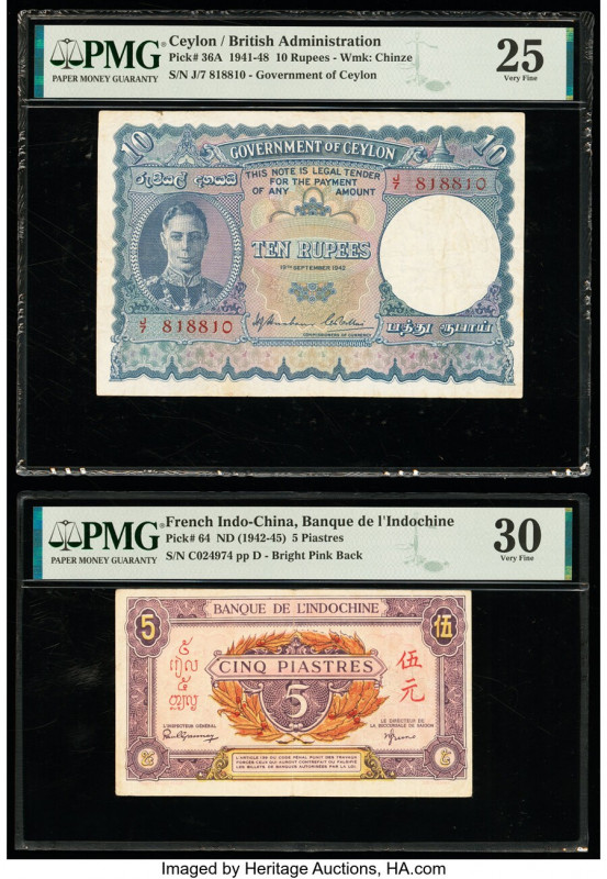 Ceylon Government of Ceylon 10 Rupees 19.9.1942 Pick 36A PMG Very Fine 25; Frenc...