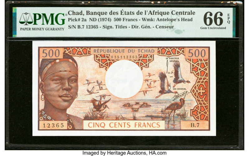 Chad Banque Des Etats De L'Afrique Centrale 500 Francs ND (1974) Pick 2a PMG Gem...