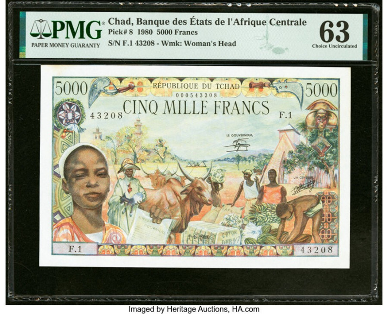 Chad Banque Des Etats De L'Afrique Centrale 5000 Francs 1.1.1980 Pick 8 PMG Choi...