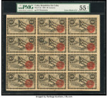 Cuba Republica de Cuba 50 Centavos 1869 Pick 54r Uncut Sheet of 12 Remainders PMG About Uncirculated 55 Net. Paper pulls and a repair is noted. 

HID0...