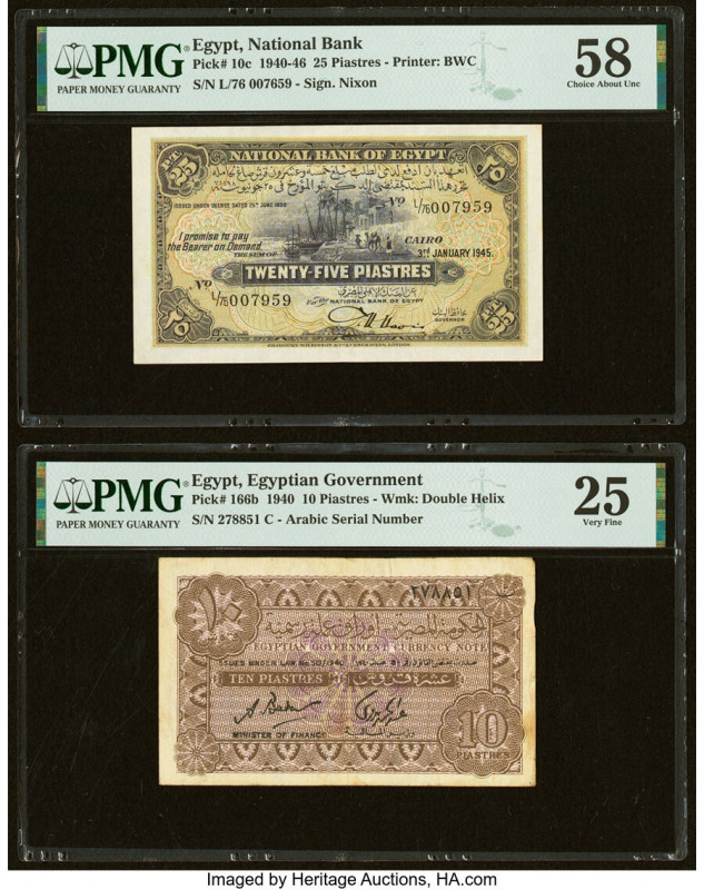 Egypt National Bank of Egypt; Egyptian Government 25; 10 Piastres 3.1.1945; 1940...