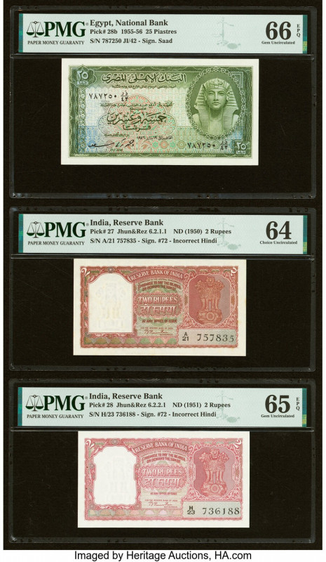 Egypt National Bank of Egypt 25 Piastres 1952-57 Pick 28b PMG Gem Uncirculated 6...