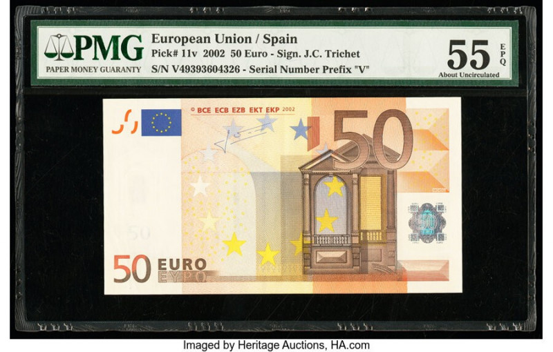 European Union Central Bank, Spain 50 Euro 2002 Pick 11v PMG About Uncirculated ...
