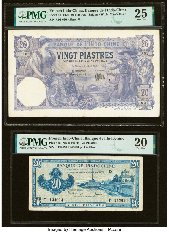 French Indochina Banque de l'Indo-Chine 20 Piastres 1.8.1920; ND (1942-45) Pick ...